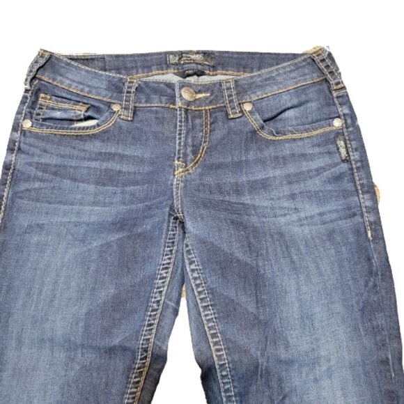 Silver Jeans Sz 29 Aiko Mid Capri Medium Wash Straight Leg Blue Denim Jeans - Picture 2 of 11